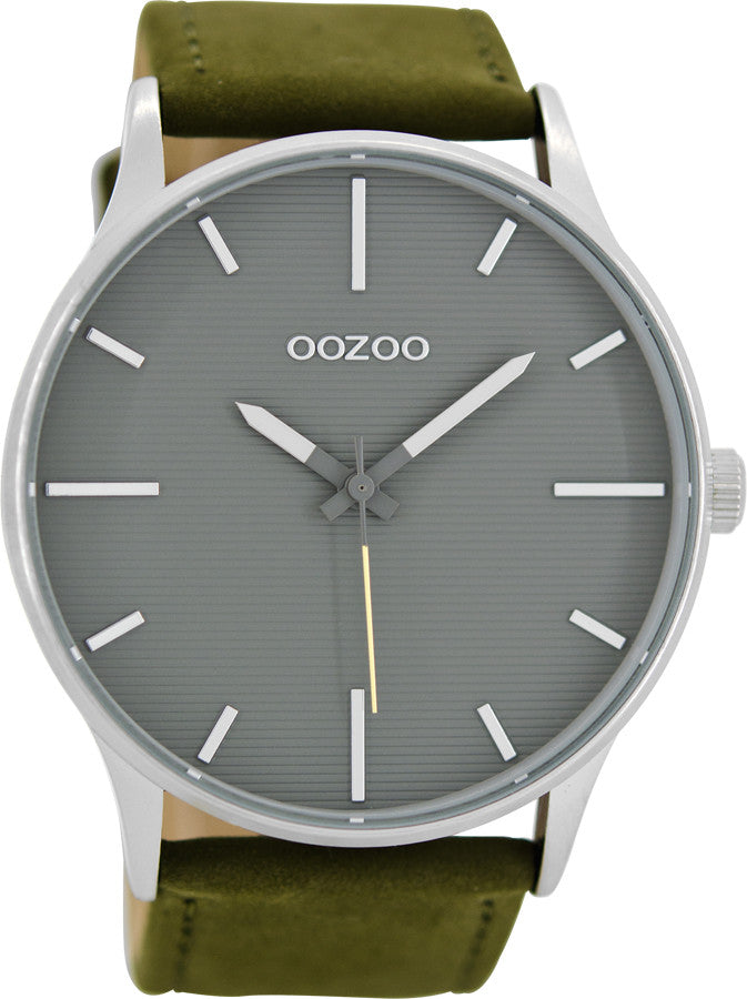 OOZOO Τimepieces greengrey Leather Strap C8553